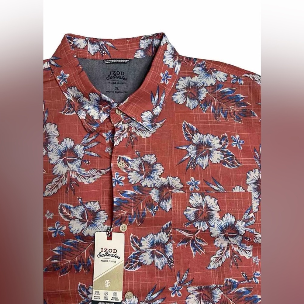 NICE! NWT Izod Saltwater Relaxed Classics Men’s Size XL S/S Button-Up Shirt A-12